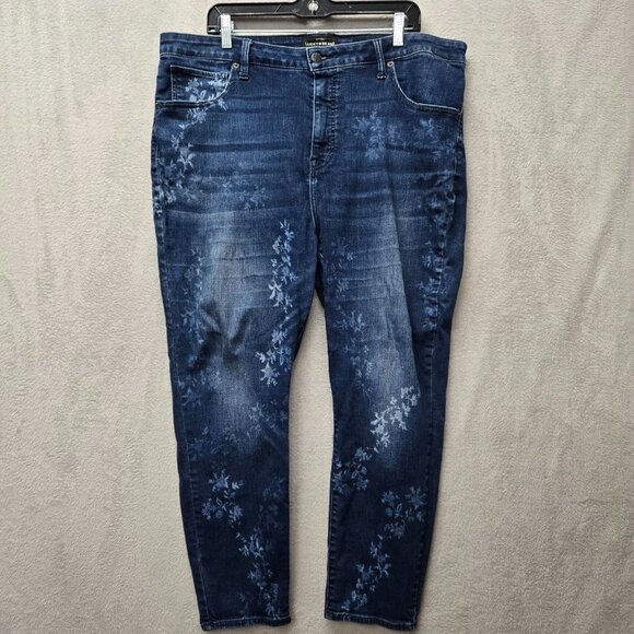 Lucky Brand 22W Hayden Skinny Medium Wash Denim Jeans Floral Bleach Distress Plu - Picture 1 of 14